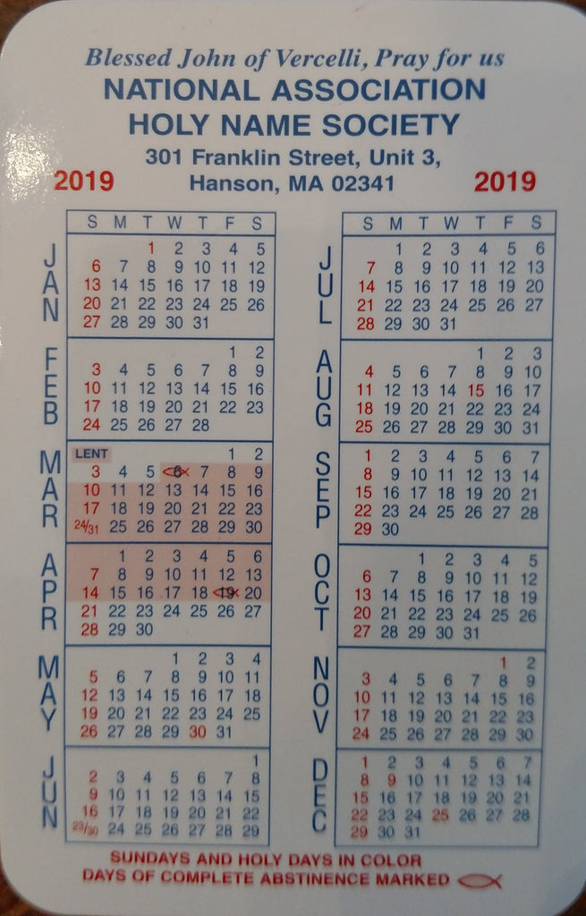 The HNS pocket calendar (703, 703S) has been updated - for 2019