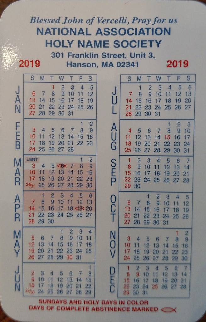 The HNS pocket calendar (703, 703S) has been updated - for 2019