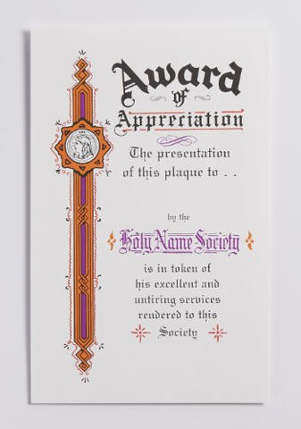 603 Appreciation Award 6" x 9"