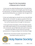 902 Blessed John of Vercelli Prayer Card in English, pack of 100